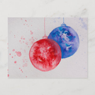 Merry christmas,Christmas balls watercolor Holiday Postcard