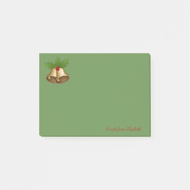 Merry Christmas,Christmas Bell,Green-Personalised Post-it Notes (Front)