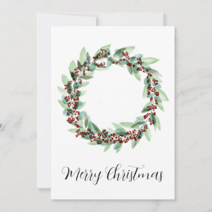 Merry Christmas, Christmas berries wreath Holiday Card