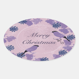 merry christmas, christmas,bird,flowers, nature, oval sticker