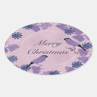 merry christmas, christmas,bird,flowers, nature, oval sticker