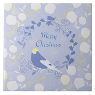 merry christmas, christmas,bird,flowers, nature, p ceramic tile
