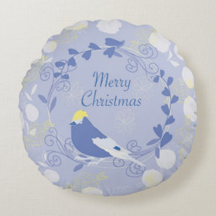 merry christmas, christmas,bird,flowers, nature, p round cushion