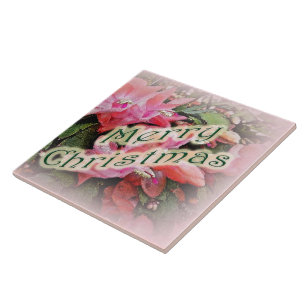 Merry Christmas Christmas Cactus Flowers 2 Tile