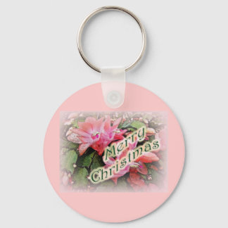 Merry Christmas Christmas Cactus Flowers Key Ring