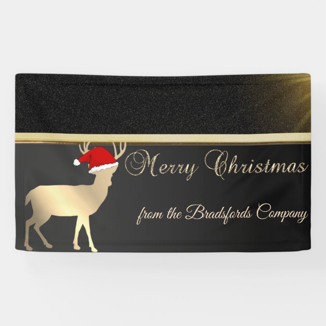 Merry Christmas ,Christmas Deer Santa Hat,Company Banner (Horizontal)