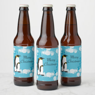 merry christmas, christmas,penguin,flowers,blue, beer bottle label
