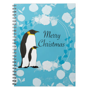 merry christmas, christmas,penguin,flowers,blue, notebook