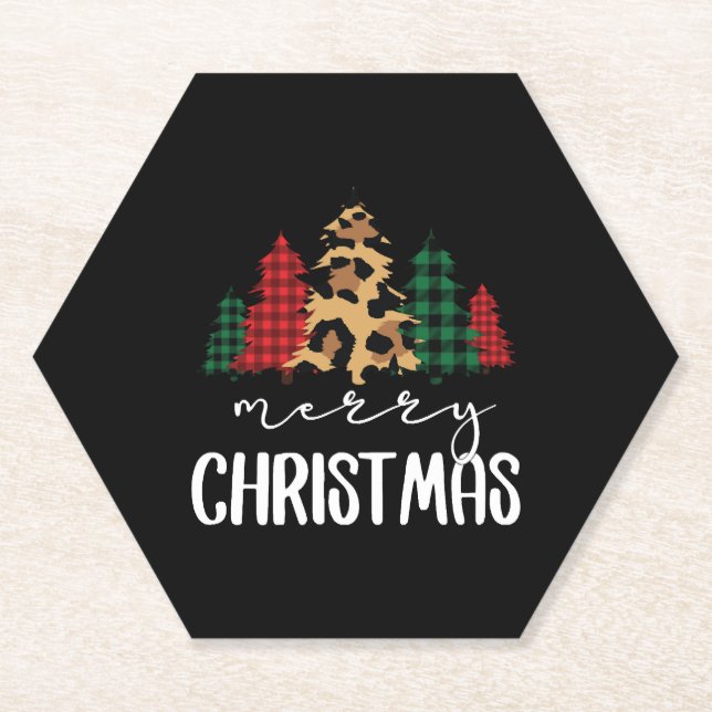 Merry Christmas Christmas Svg Leopard Tree Paper Coaster (Front)