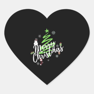 Merry Christmas, Christmas Tree, Christmas Snowman Heart Sticker