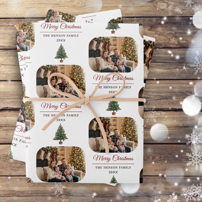 Merry Christmas Christmas Tree Family Photo  Wrapping Paper Sheet (Creator Uploaded)