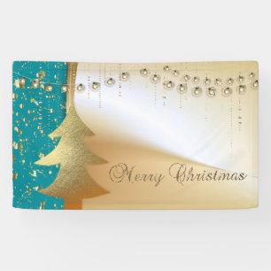 Merry Christmas ,Christmas Tree,Faux Gold Banner