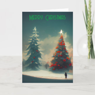 Merry Christmas Christmas Tree Illustrated Holiday Card