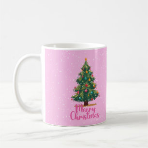 Merry Christmas, Christmas Tree, Pink, Holiday Coffee Mug