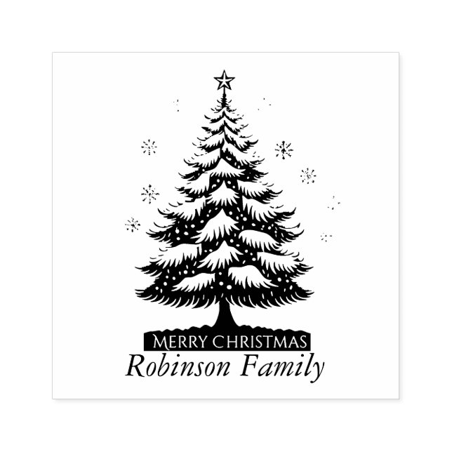 Merry Christmas Christmas Tree Rubber Stamp (Imprint)