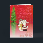 Merry Christmas,Christmas Tree,Santa Claus Snowman Holiday Card<br><div class="desc">Elegant christmas tree and santa claus with snowman  on red background and a sentimental verse inside.</div>