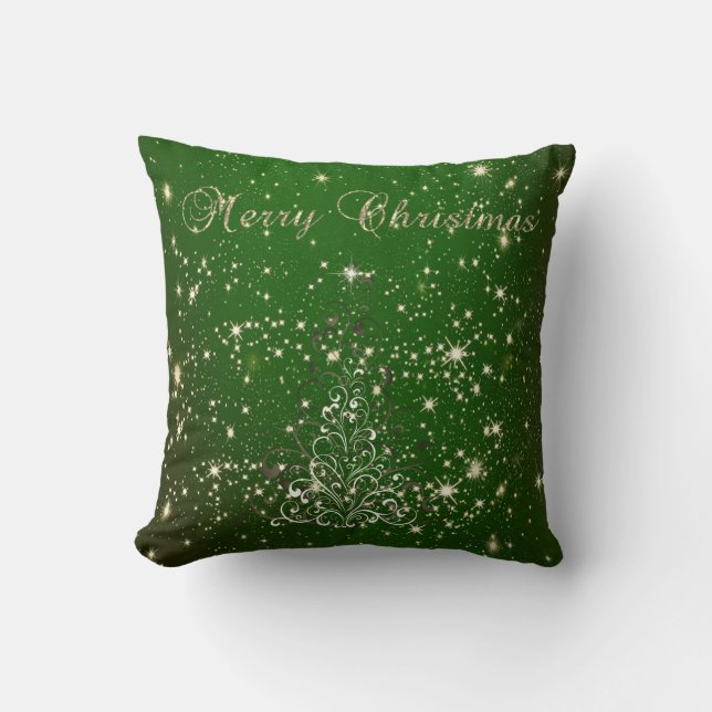Merry Christmas,Christmas Tree,Sparkles,Green Cushion (Front)