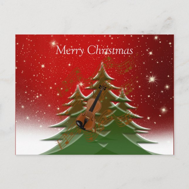 Merry Christmas - Christmas Tree w/ Violin  Postcard (Front)