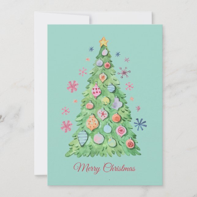 Merry Christmas, Christmas tree watercolours Holiday Card (Front)