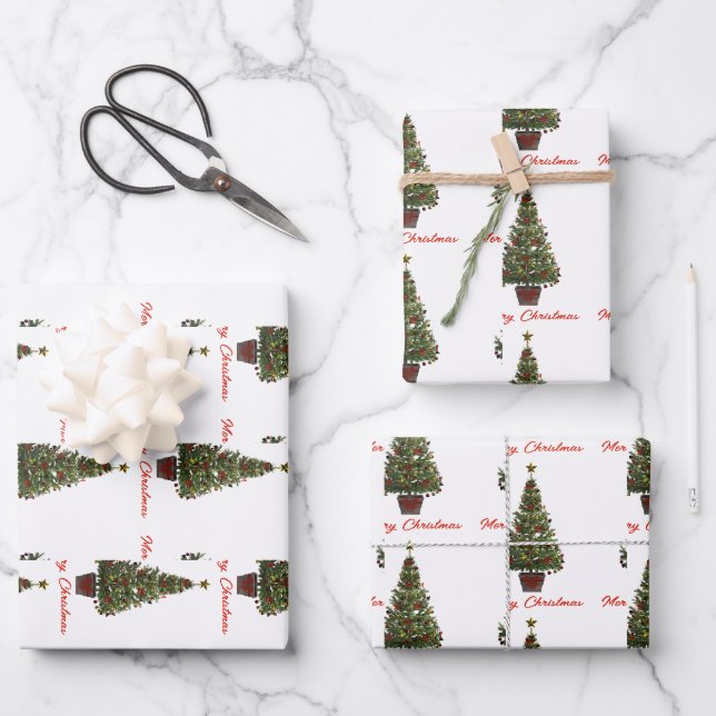 Merry Christmas. Christmas Tree Wrapping Paper Sheet (Front)