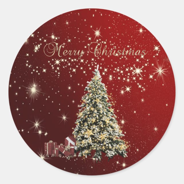 Merry Christmas,Christmas Trees ,Presents Holiday  Classic Round Sticker (Front)