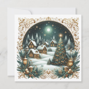 Merry Christmas & Christmas village   Personalized Holiday Card