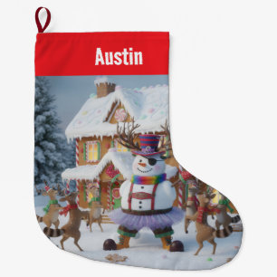 Merry Christmas Circle of Favourite Holiday Symbol Large Christmas Stocking