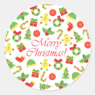 Merry Christmas circle pattern Classic Round Sticker
