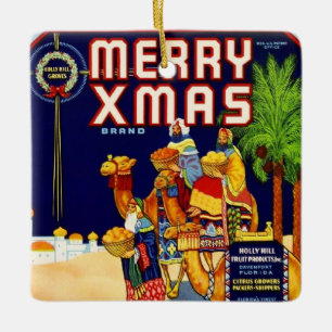 Merry Christmas Citrus Label Ceramic Ornament
