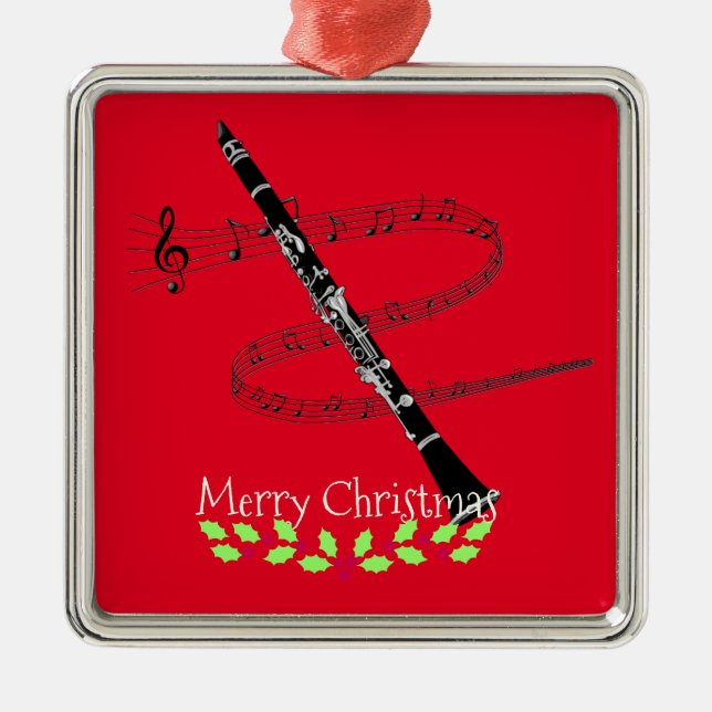 Merry Christmas Clarinet Metal Ornament (Front)