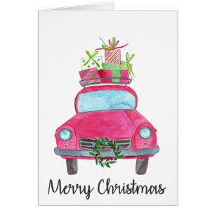 Merry Christmas Classic Car Watercolor