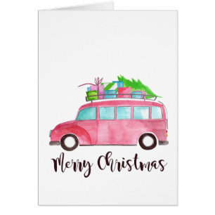Merry Christmas Classic Car Watercolor