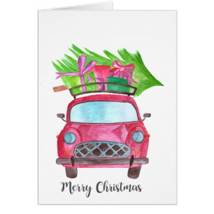 Merry Christmas Classic Car Watercolor