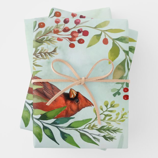 Merry Christmas Classic Cardinal  Wrapping Paper Sheet (In situ)