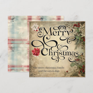 Merry Christmas Classic Chic Flowers Typography Holiday Card