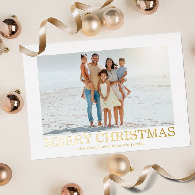 Merry Christmas Classic Foil Photos Foil Holiday Card (Creator Uploaded)