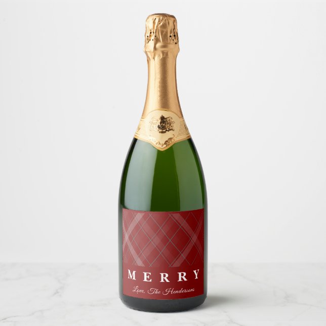 Merry Christmas Classic Gingham Custom Sparkling Wine Label (Front)