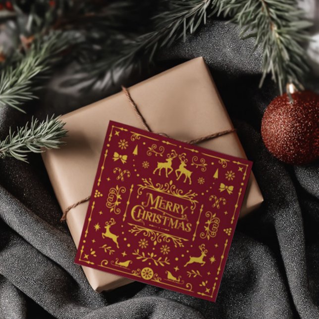 Merry Christmas Classic Nordic Red Holiday Card (Merry Christmas Red & Yellow Classic Holiday Card)