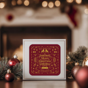 Merry Christmas Classic Nordic Red  Square Sticker