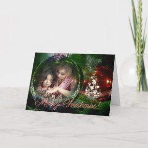 Merry Christmas Classic Ornament Photo Frame Holiday Card