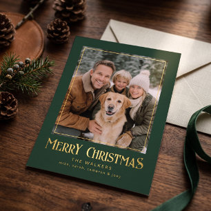 Merry Christmas Classic Photo Foil Frame - Green Holiday Card