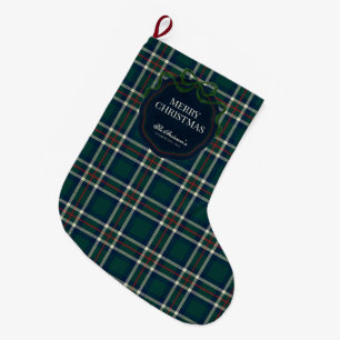 Merry Christmas Classic Preppy Tartan Plaid Large Christmas Stocking