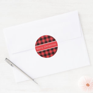 Merry Christmas Classic Red & Black Buffalo Plaid  Classic Round Sticker