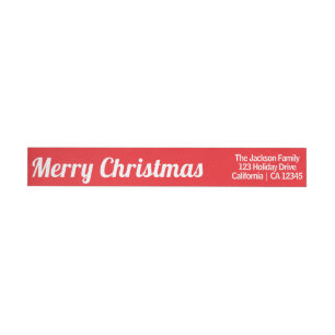 Merry Christmas Classic Red Colour Return Address  Wrap Around Label