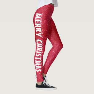Merry Christmas Classic Red Glitter Leggings