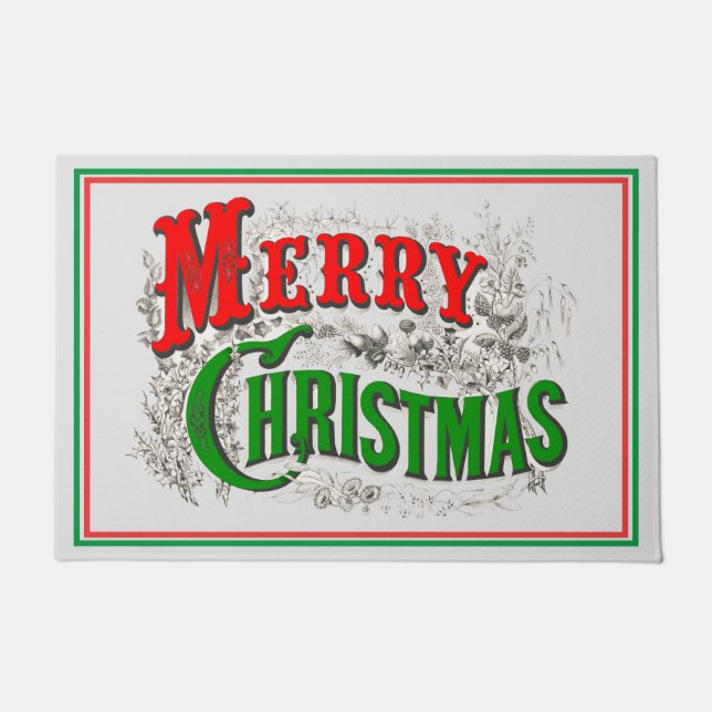 Merry Christmas Classic Red Green Holiday Doormat (Front)