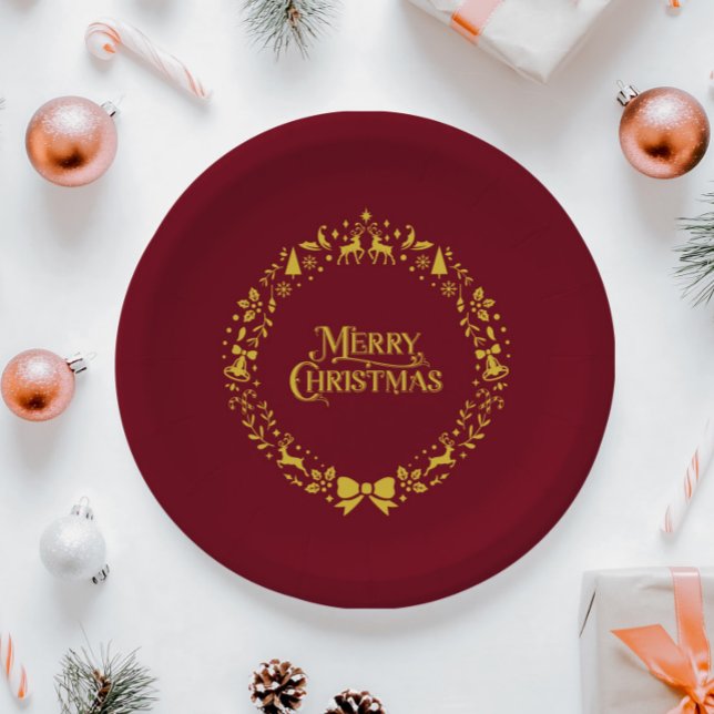 Merry Christmas Classic Red Holiday Paper Plate (Merry Christmas Classic Red Holiday Paper Plates)