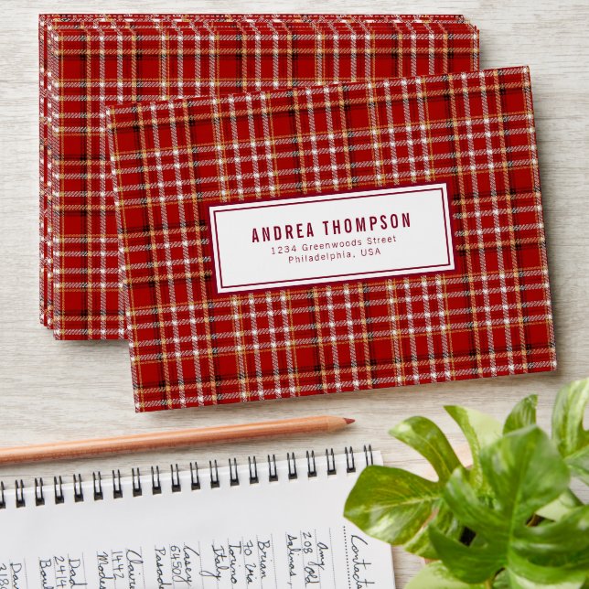 Merry Christmas Classic Red Plaid Envelope (Stacked)