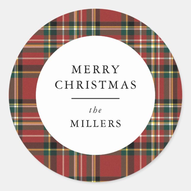 Merry Christmas Classic Red Plaid Gift Sticker (Front)