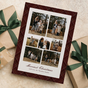Merry Christmas classic red plaid seven photo Holiday Card
